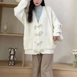 Zingj Winter Korean Department New Style Ox Horn Buckle Knit Cardigan Languid Lazy Wind Sweater Design Feeling Loose Fashionable Casual Jacket Female-Outfit