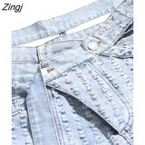 2023 Autumn Women's Pants New Fashion Solid Color Button Temperament High Waist Denim Distressed Versatile
