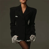 Lace Trim Black Blazer Dress- Outfit