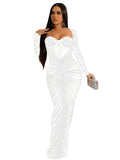 Sexy Mesh Rhinestone Crystal Patchwork Maxi Dress New Women Long Sleeve Sheer Bodycon Night Clubwear Long