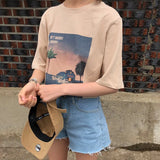 Korean Harajuku Vintage Printed Short Sleeve T Shirt Women Summer Casual Loose Tee Shirt Femme Streetwear