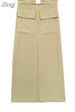 2023 Cargo Skirt Woman Pockets Long Skirts For Women Fashion 2023 High Waist Slit Midi Skirt Y2k Streetwear Women's