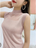 Out Tank Tops Women Summer Lce Silk Sexy Knitted Vest Top Sleeveless Casual Korean Tops Elasticity Solid Slim