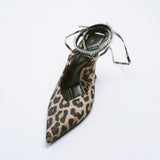 ZAR 2022 Summer Leopard Pumps for Women Fashion Ponited Toe Rhinestone Interchangeable Strap Party Heels Feminine Vintage
