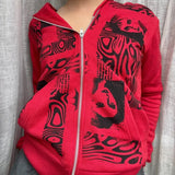 Aesthetic Women Hoodies with Pockets 90s Vintage Graphic Printed Zipper Closure Coat Top E-girl Sweatshirts Spring