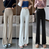 Thigh Pants Women's Summer Thin Ice Silk High Waist Thin Feeling Small Open Casual Suit Trumpet