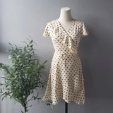 Summer Polka Dot Wrapped Dress V Neck Ruffles Sexy Mini Dress Slim Bodycon Vacation Beach Smocks Korean