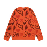 Zingj Quality New Embroidered Letters Love Peach Heart Jacquard Sweater Retro Loose Casual Men And Women's Sweater Trend-Outfit