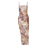 Women Fashion Summer Sleeveless Bodycon Slim Printed Beach Pencil Long Dress 2021 Female Clothing Streetwear