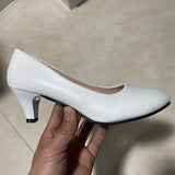 Zingj New Black Round High Heels With Shallow Single Shoes Women's Professional Plus Size Work Shoes- Outfit