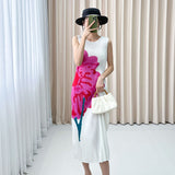 Folded Mountain Tea Printed Sleeveless Dress Female High-End Temperament Slim Thin Round Neckless Vest
