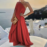 Spot 2025 Summer New Women's Wear Temperament Fashion Pure Color Loose One-Shoulder Long
