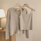 Zingj Texture Two-Piece Set Of Halter Vest Knit Cardigan Female Autumn 2024 New Women's Sweater Suit
