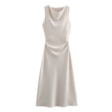 Autumn Silk Hymn Feeling Sleeveless Fan Flute Dress Round Neck Fashion Party