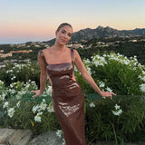 Brown Sequin Strap Sleeveless Maxi Dress- Outfit