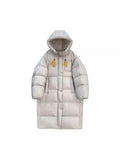 Korean Version Of Big Quilt Down Jacket Female Long Style 2024 Winter New Thickened Ribbon Hood Extremely Cold Warm Coat Plus Size-Outfit