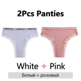 2PCS/Set Women's Panties Cotton Lace Panties And Thongs Comfortable Lingerie Low Waisted Underpants Female Lingerie