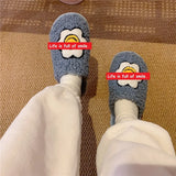 Winters Indoor Womens Fluffy Soft Slip On House Curly Fur Slippers Sunflower Pattern Antiskid Short Plush Flat