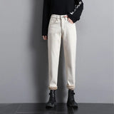 Jeans Women Stretchy Elastic High Waist Casual Velvet Thick Warm Pencil Pants Cotton Trousers Ankle-length Woman