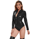 Zingj Ladies PU Bright Leather Onesie Sexy Strapless Skin Tights No