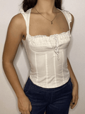 Flutter Sleeve Lace Up Corset Top- Outfit