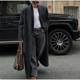 Grey Stripes Trench Long Coat- Outfit