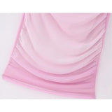Pink Tulle Mini Dress Woman Mesh Bodycon Dress Women Sleeveless Semi Sheer Short Dresses For Women Ruched Summer