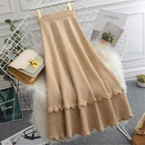 Ruffle Skirt Korean Autumn Winter Long A-Line Skirt Women Black 2021 New Elastic High Waist Wool Warm Midi Pleated