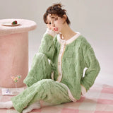 And Winter Thicker Coral Velvet Pyjamas Set Home Clothes Plus Velvet Cute Flannel Long Sleeve