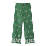 Embroidery High Waist Pants For Women Green Wide Leg Pants Women Summer Vintage Baggy Pants Woman Boho Women's