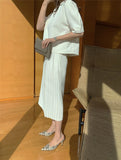 Korean Fashion Pleated Skirts Womens 2021 White Long Patchwork High Waist Midi Summer Skirt A Line High Fashion