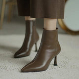 Zingj Heel Ankle Boots Women Korean Version Of Autumn And Winter New Ankle Boots Small Heel White Pointed French Thin Heel Side Zipper Martin Boots Women-Outfit