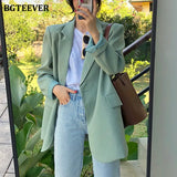 Chic Loose Light Green Women Blazer Summer One Button Female Suit Jacket Full Sleeve Outwear blaser femme