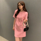 Zingj Chic Thin Tweed Small Short Sleeved Dress Female Summer New Royal Sister Small Sweet Wind Short