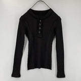 T shirt Women Ribbed Cotton Female Korean T-Shirt Gray Tops Sexy Button V-Neck Long Sleeve Patchwork Tee Shirt