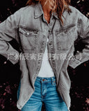 The Ins Hot Autumn Street Fashion Man Cowboy Lapel Loose Simple Women Shirt Three Color Five Yards-Outfit