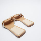 ZARZ Sandals Women's Flat Bottom 2022 Summer New Leather Cross Decoration Flat-Heeled Sandals Beige Lazy Slippers Women