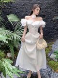 Elegant Slim Ruffles Midi Dresses Summer Princess Evening Party Prom Dress Women Fashion Off Shoulder A-line