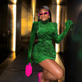 New Hot Green Sleeves Small High-Neck Dress Fashion Party Show