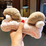 Face Hair Holder Hairbands Soft Warm Coral Fleece Bow Animal Ears Headband For Women Girls Turban Fashion Hair