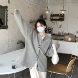 Early Autumn New Gray Knitted Cardigan Girl Loose College Style Casual Lazy Little Sweater Coat