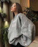 Letter Embroidery Personality Tattered Wool Woven Long-Sleeved Sweater Women's Autumn And Winter Letter