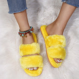 Size Wool Slippers Female Fashion Wear Elastic With Parallel Bars Open Toe Flat Bottom Warm Cotton Shoes Indoor Cotton