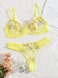 Floral Embroidery Transparent Lace 2 Piece Set-Outfit