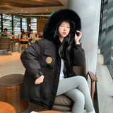 New Thick Loose Parkas Women Winter Puffer Jacket Fashion Fur Hooded Coats Women Military Style Cotton Padded