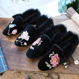 Zingj Women's Slippers Wear Wool Shoes New Embroidered Home Outdoor Fashion Golden Velvet Women's Shoes Half