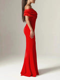 Sexy One-Word Shoulder Dress Woman 2025 Spring New Fashion Open Fork And Body