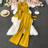 Summer New Women Notched Lace Thin Shirt Top High Waist Slim Solid Casual Wide-leg Pants Office Ladies Two Piece