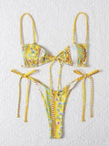 Ethnic Floral Lace Up Bikini Set- Outfit