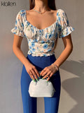 Fashion Elegant Print Floral Boho French Romantic Shirts For Women Summer New Casual Streetwear Y2K Wild Basic